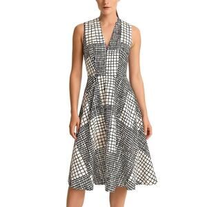 L.K. Bennett Sleeveless Fit & Flare Dress Black White Grid Print size 2